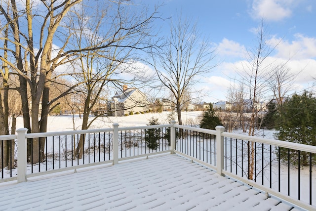 view of snow covered deck