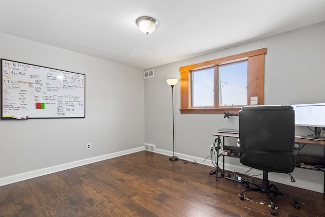 home office featuring dark wood-type flooring