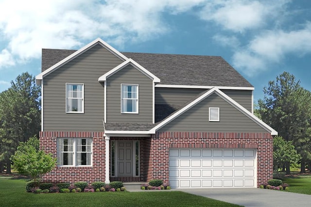 view of front facade with a garage and a front lawn