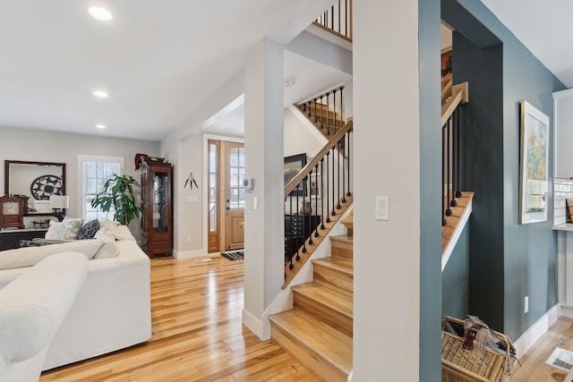 living room with hardwood / wood-style flooring