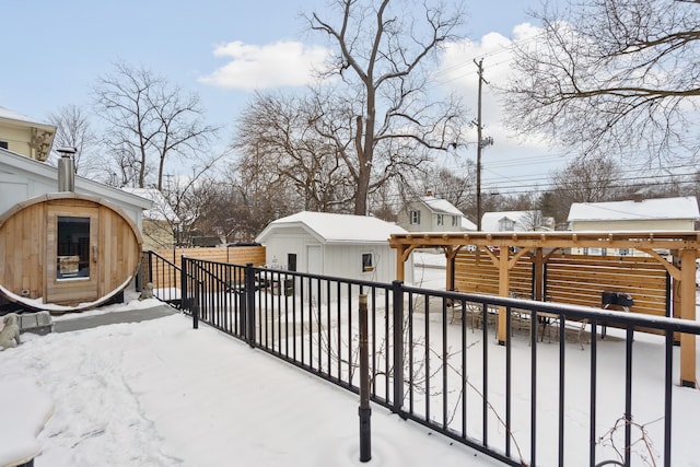 view of snow covered deck