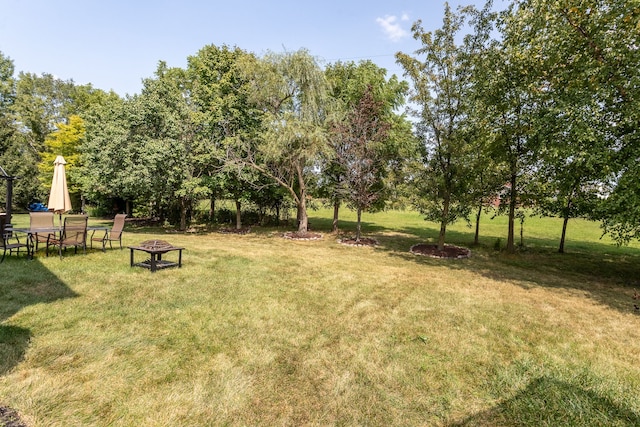 view of yard with a fire pit