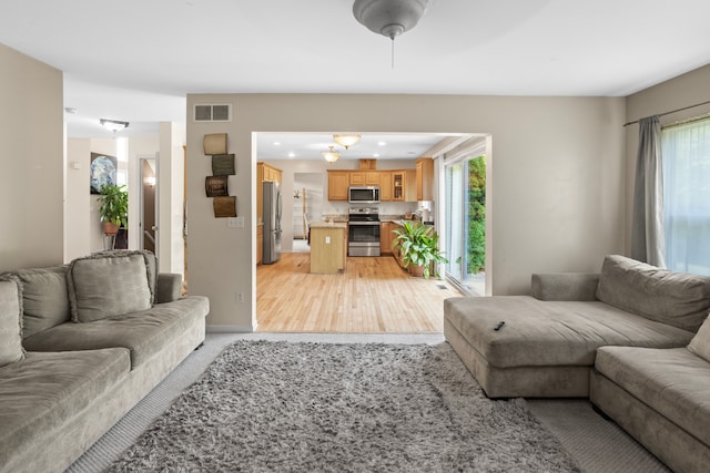 living room with light wood-type flooring