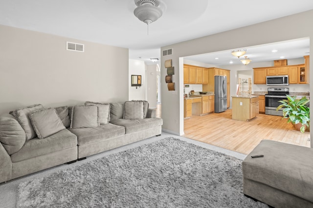 living room with light wood-type flooring