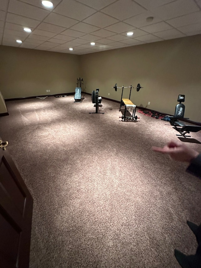 workout area featuring carpet floors