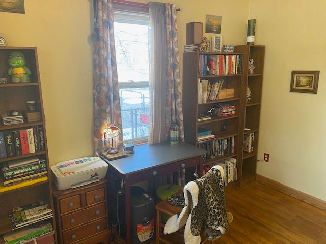 office space featuring dark wood-type flooring