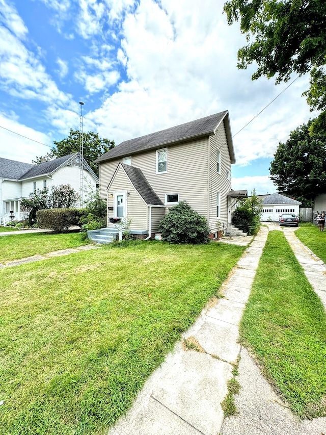 view of side of property with a lawn