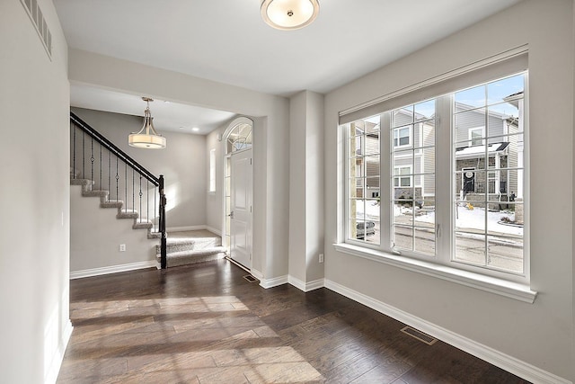 foyer featuring dark hardwood / wood-style flooring and a wealth of natural light