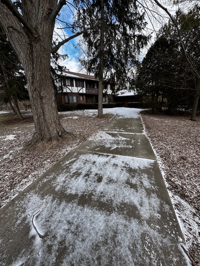 view of yard layered in snow