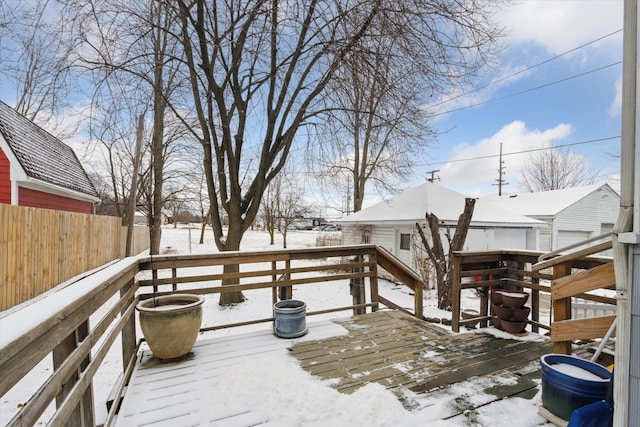 view of snow covered deck