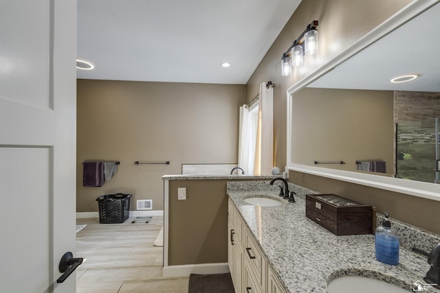 bathroom with vanity and walk in shower