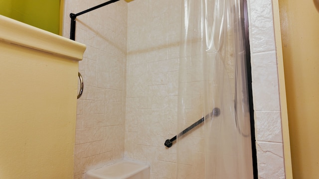 room details with a shower with shower curtain