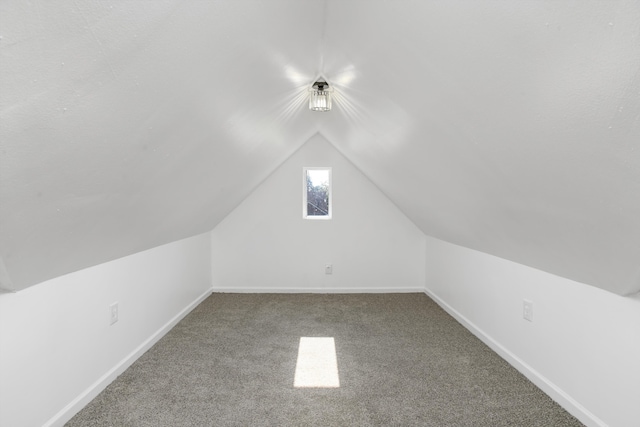 additional living space with lofted ceiling and carpet flooring