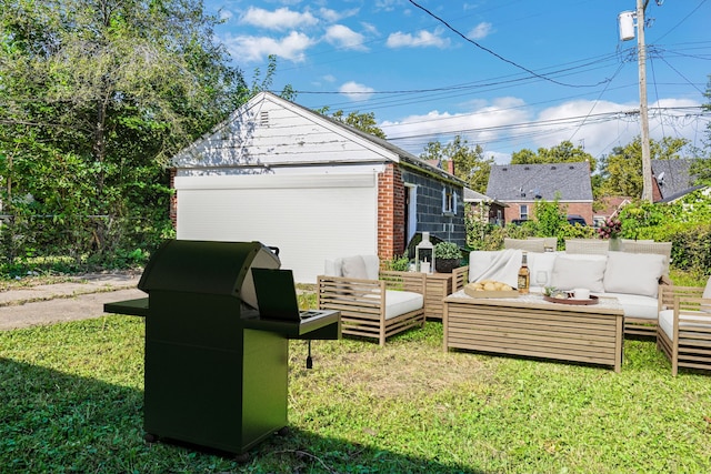 view of yard featuring an outbuilding and an outdoor hangout area