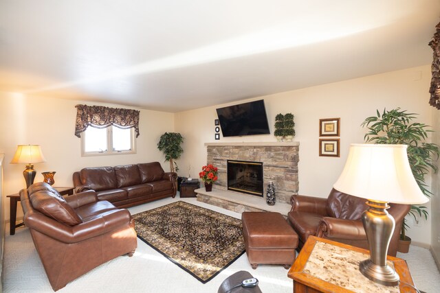 living room featuring a fireplace