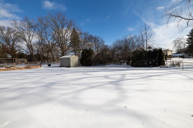 view of yard layered in snow