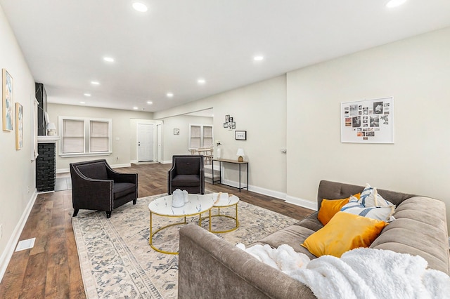 living room with hardwood / wood-style flooring