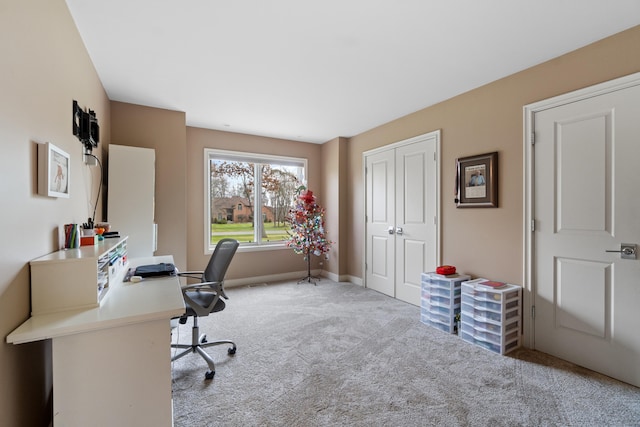 view of carpeted home office