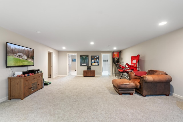 living room with light colored carpet