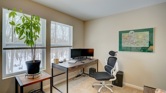 office featuring baseboards and carpet flooring