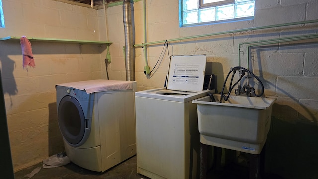 clothes washing area featuring washer / dryer and sink