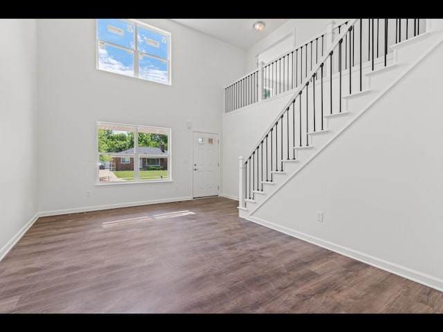 entryway featuring hardwood / wood-style flooring and a high ceiling