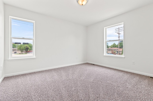 unfurnished room featuring plenty of natural light and carpet floors