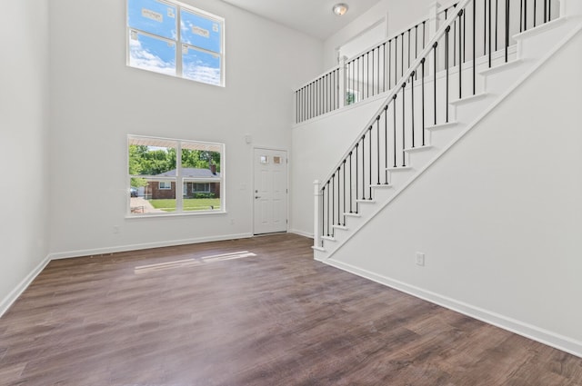 foyer featuring wood-type flooring and a high ceiling