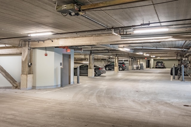 garage with a garage door opener