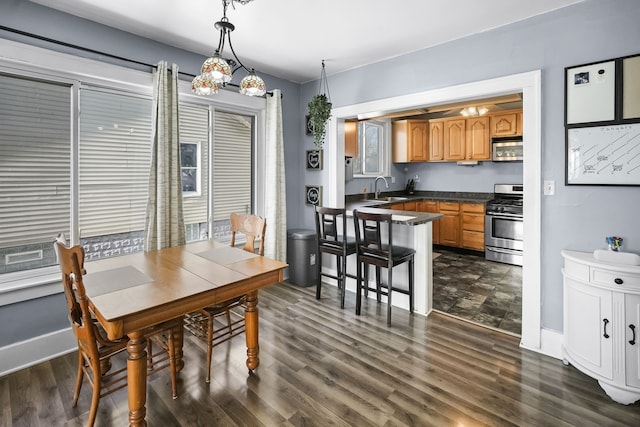 dining room featuring dark hardwood / wood-style flooring and sink