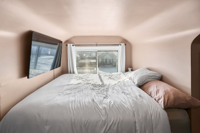 bedroom with lofted ceiling