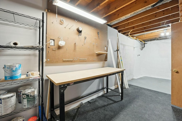 basement featuring a workshop area