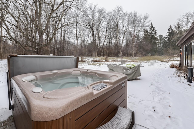 exterior space featuring a hot tub