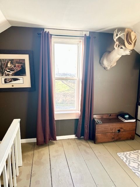 unfurnished bedroom featuring light hardwood / wood-style floors and vaulted ceiling