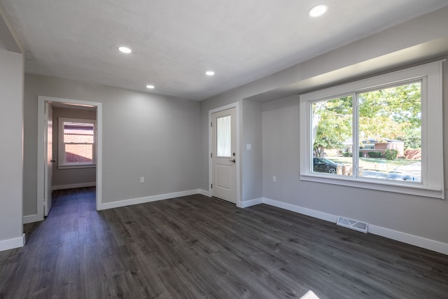 interior space with dark wood-type flooring and plenty of natural light