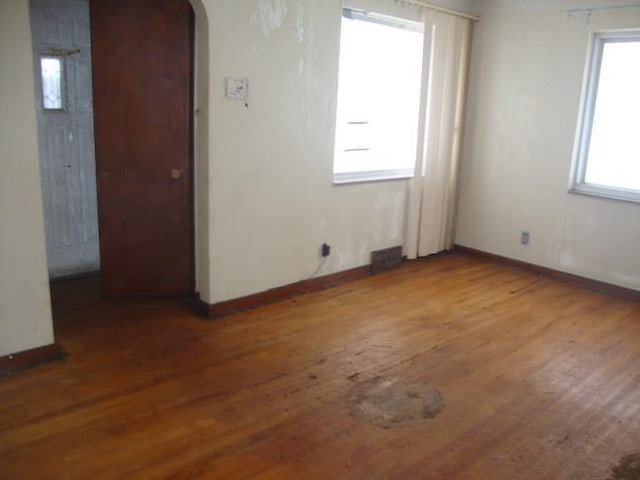 empty room featuring a healthy amount of sunlight and wood-type flooring