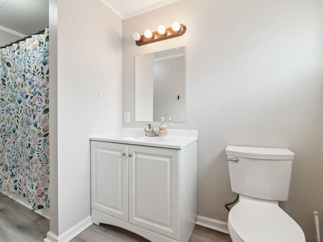 bathroom featuring vanity, a shower with shower curtain, and toilet