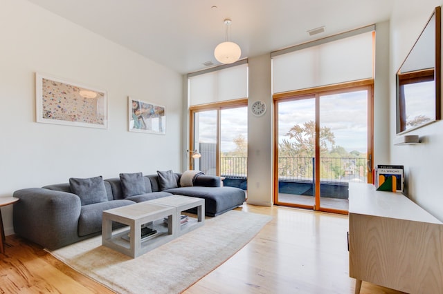 living room with light wood-type flooring