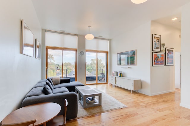 living room featuring light wood-type flooring