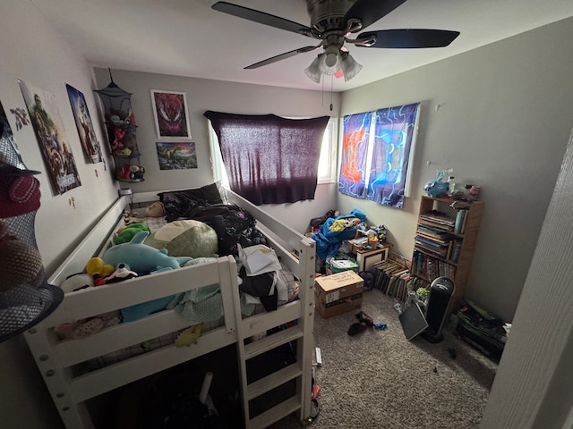 bedroom featuring carpet floors and ceiling fan