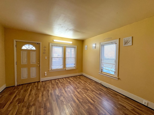 entryway with dark hardwood / wood-style flooring and a healthy amount of sunlight