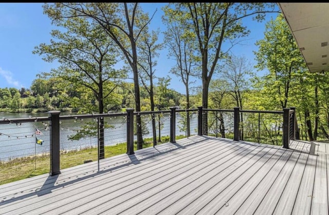 wooden terrace with a water view