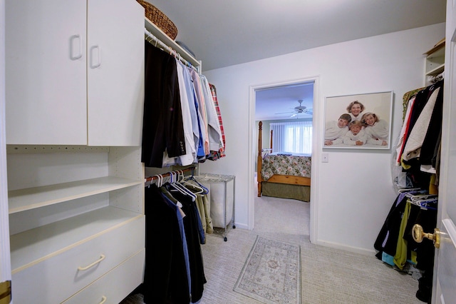 spacious closet featuring light carpet