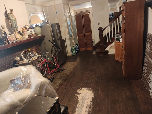 interior space with dark wood-type flooring