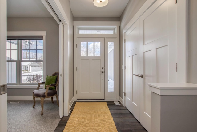 foyer entrance with dark hardwood / wood-style flooring