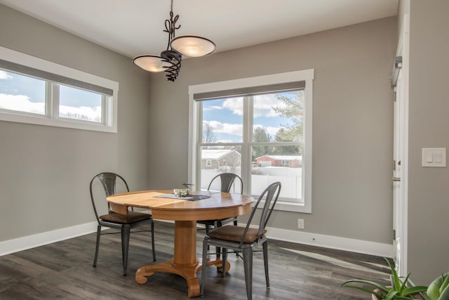 dining room featuring dark wood-type flooring and a wealth of natural light