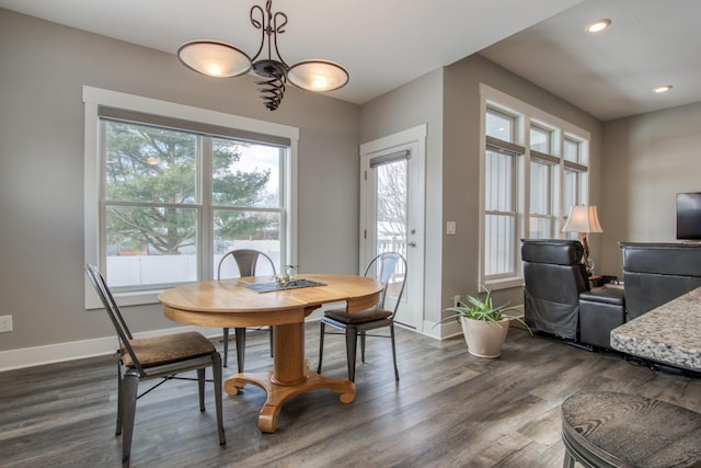 dining area with dark hardwood / wood-style flooring