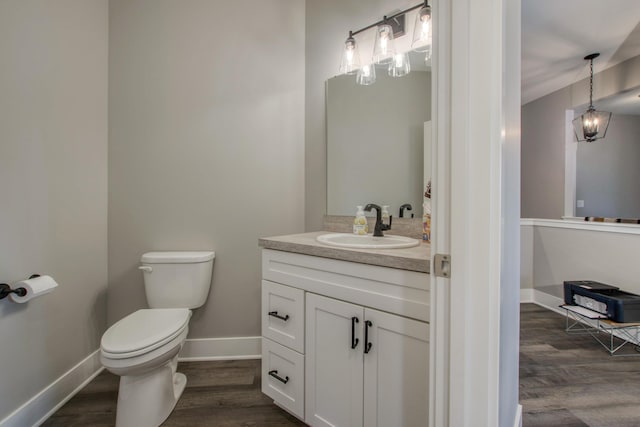 bathroom with vanity, hardwood / wood-style flooring, and toilet