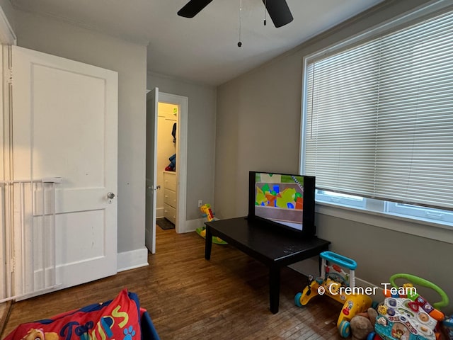 rec room with dark wood-type flooring and a healthy amount of sunlight