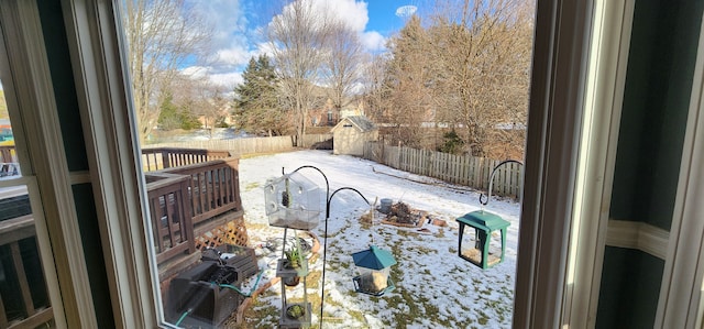 view of snow covered patio